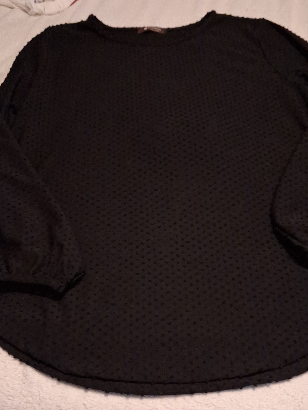 Women's Black Textured Long-Sleeve Tunic Top